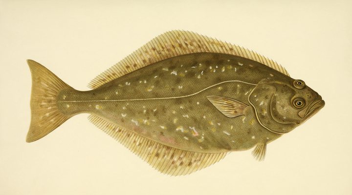 Pacific halibut field-guide illustration